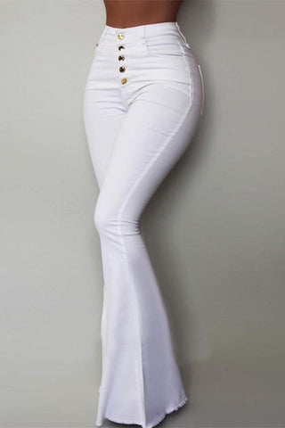 Fashion Solid-Color High-Waist Hip-Package flared trousers