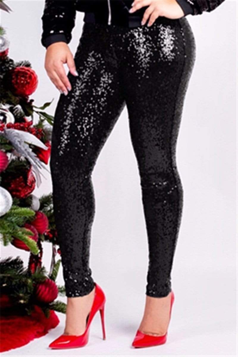 Fashion Slim Sequins With Lining Trousers(�ships within 24 hours)