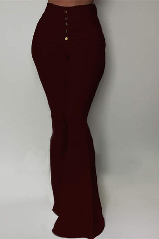 Fashion Solid-Color High-Waist Hip-Package flared trousers