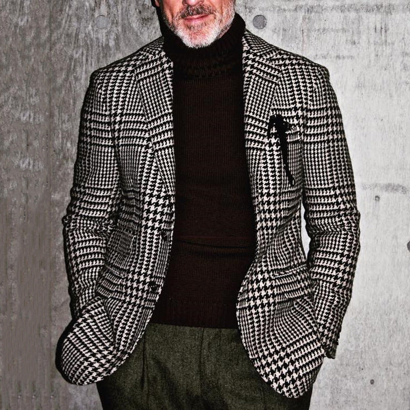 Casual Single-breasted Slim-fit Lattice Coat