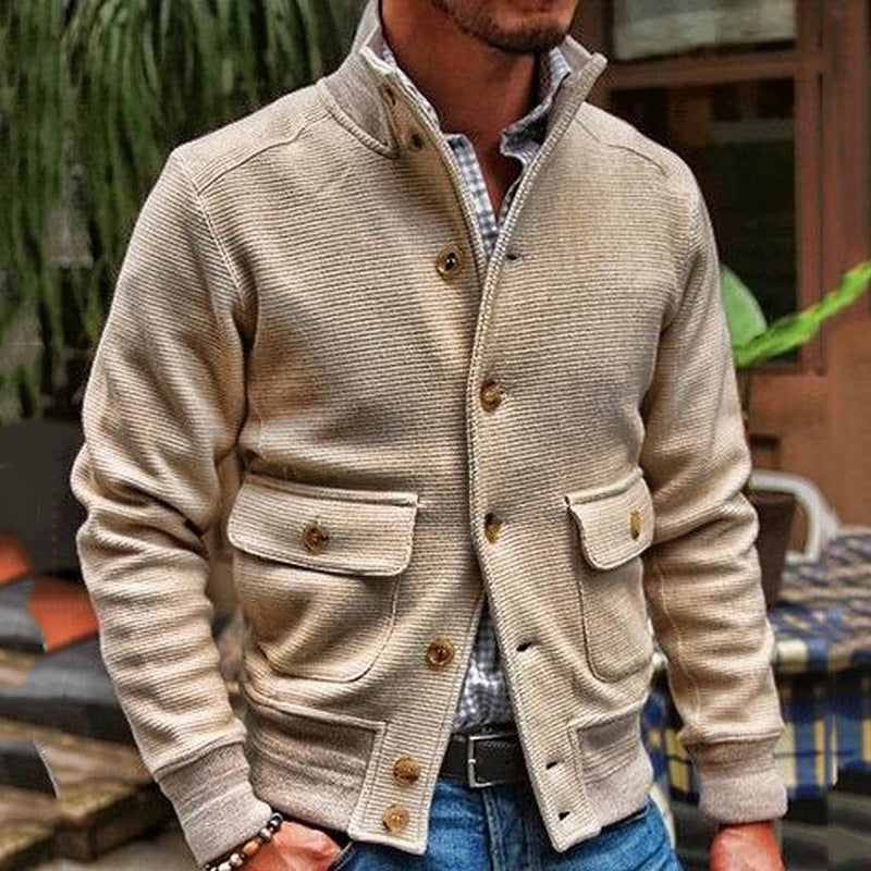 Stand-up Collar Solid Color Casual Jacket