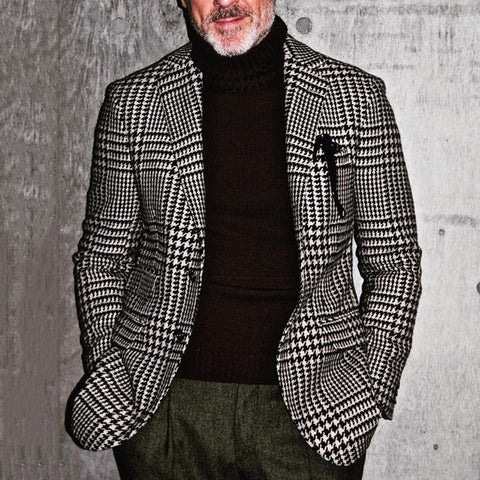 Casual Single-breasted Slim-fit Lattice Coat