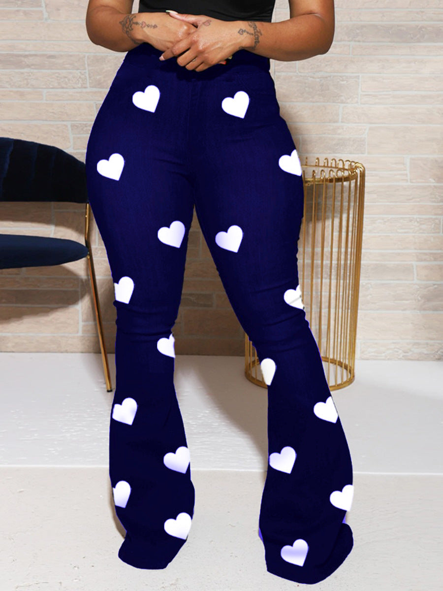 Fashion Casual Skinny Heart Print Jeans