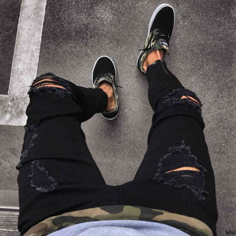 Black Ripped Zipper Jeans