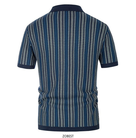 Men's Short Sleeved Knitted Shirt Striped Business Polo Shirt