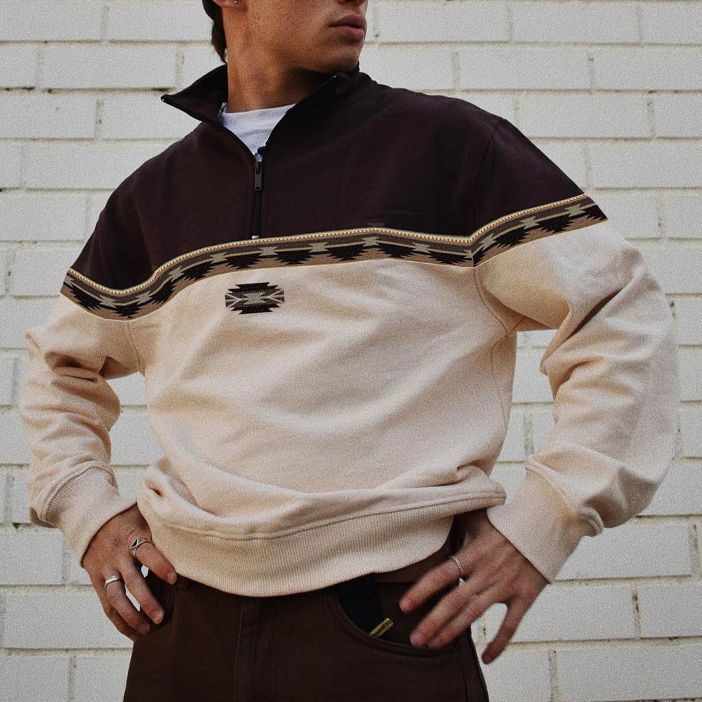 Vintage Print Polo Neck Sweatshirt