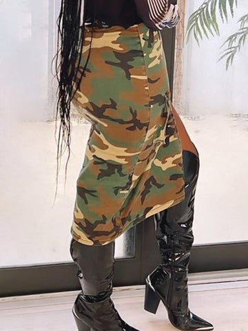 Camo Cargo Slit Skirt