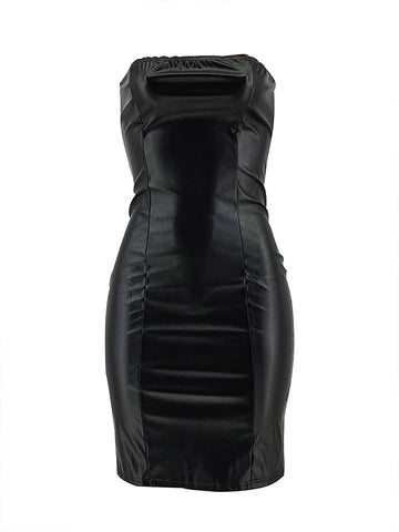 Faux-Leather Strapless Dress