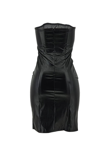 Faux-Leather Strapless Dress