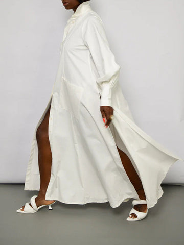 Solid Side-Slit Shirt Dress