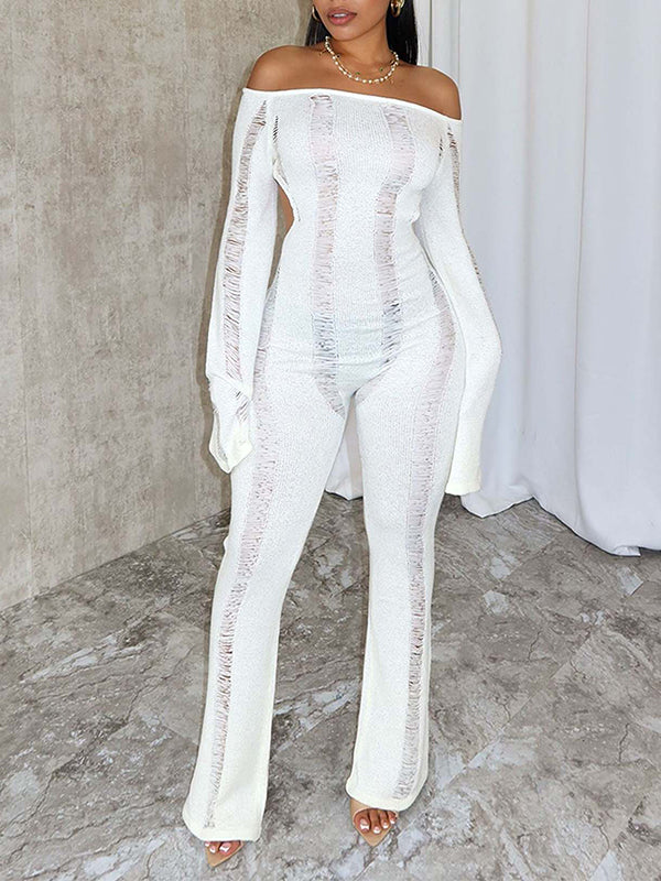 Ripped Knit Open-Back Jumpsuit