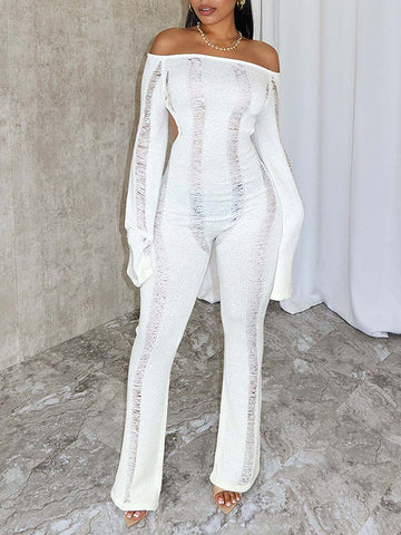 Ripped Knit Open-Back Jumpsuit