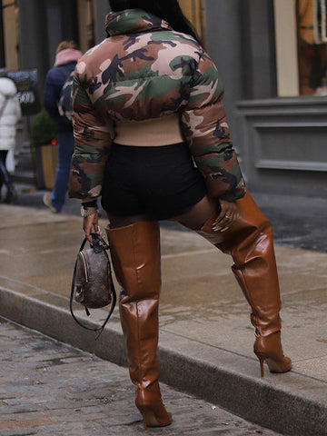 Camo Zip-Front Puffer Coat