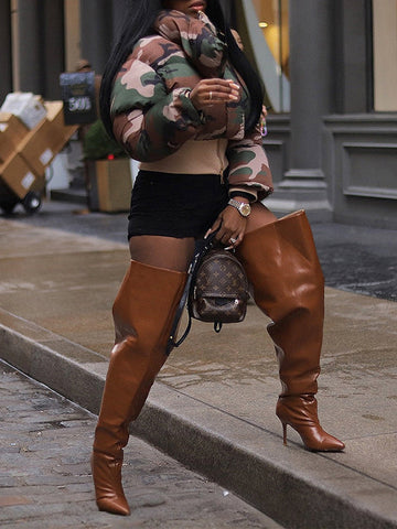 Camo Zip-Front Puffer Coat