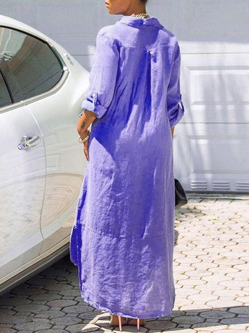 Button-Down Side-Slit Shirt Dress