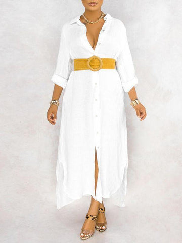 Button-Down Side-Slit Shirt Dress