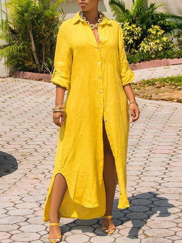 Button-Down Side-Slit Shirt Dress