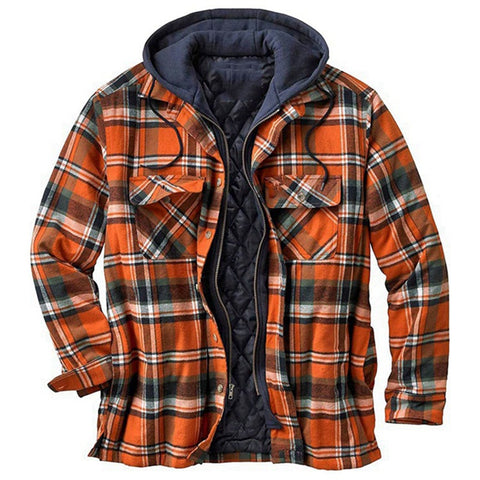 Classic Plaid Cotton-padded Coat, Plus Size Hooded Shirt and Coat.