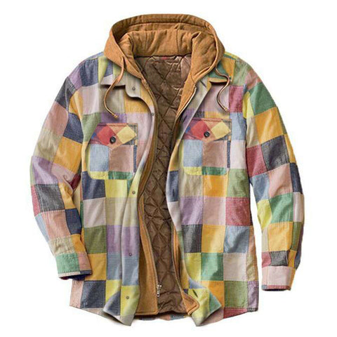 Classic Plaid Cotton-padded Coat, Plus Size Hooded Shirt and Coat.