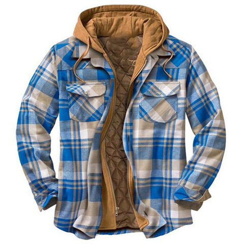 Classic Plaid Cotton-padded Coat, Plus Size Hooded Shirt and Coat.