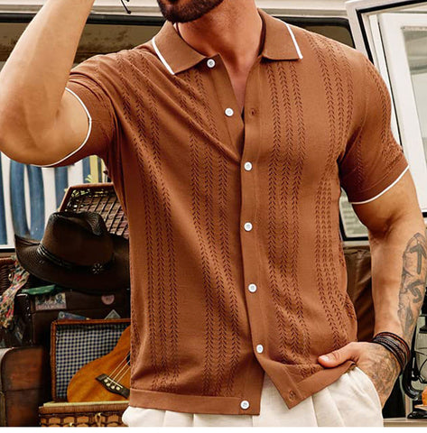 Cardigan knitted sweater, casual thin business knitted polo shirt
