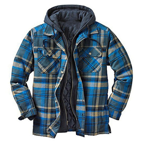 Classic Plaid Cotton-padded Coat, Plus Size Hooded Shirt and Coat.