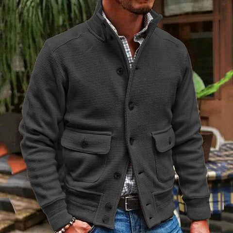 Stand-up Collar Solid Color Casual Jacket