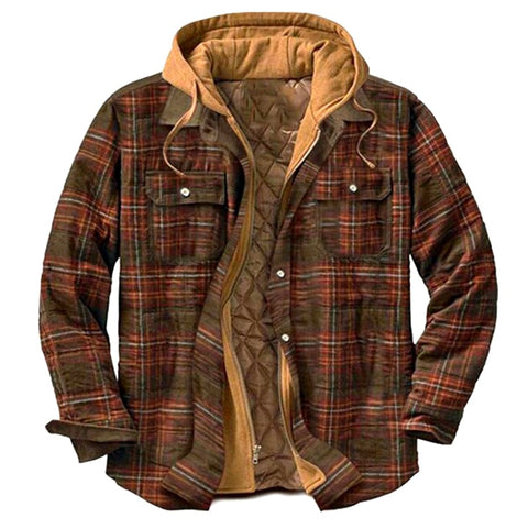 Classic Plaid Cotton-padded Coat, Plus Size Hooded Shirt and Coat.