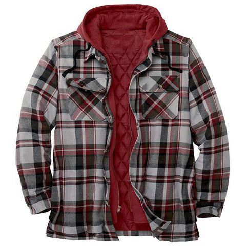Classic Plaid Cotton-padded Coat, Plus Size Hooded Shirt and Coat.