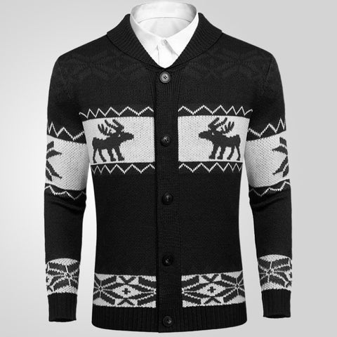Christmas Jacquard Knitted Sweater, Button Cardigan Sweater Jacket