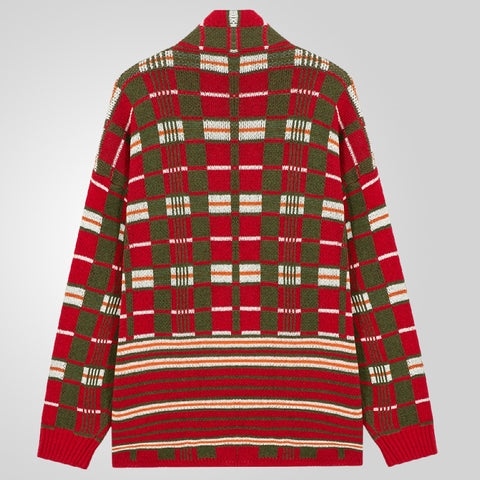 Fashionable Plaid Knitted Cardigan, Long Loose Large-size Sweater Jacket