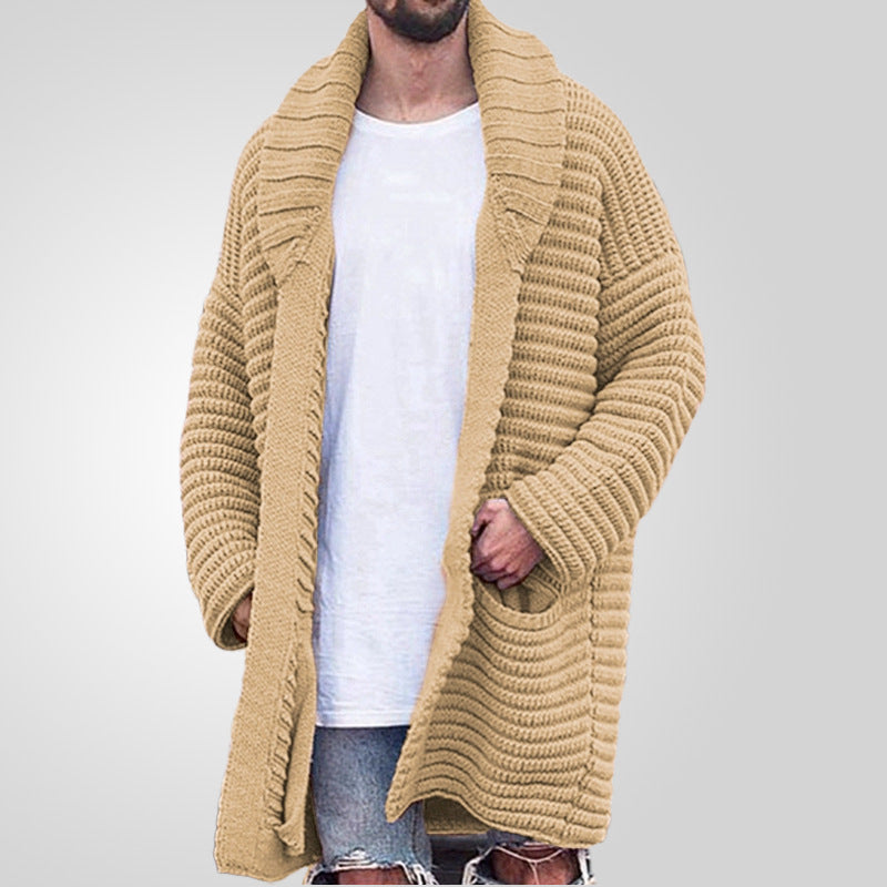 Fashion Cardigan Sweater, Lapel Neck Long-sleeved Men's Sweater Jacket