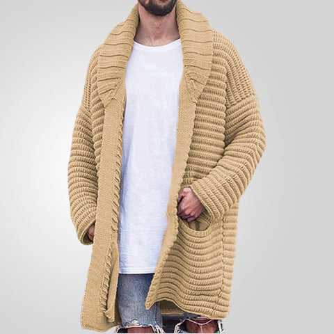Fashion Cardigan Sweater, Lapel Neck Long-sleeved Men's Sweater Jacket