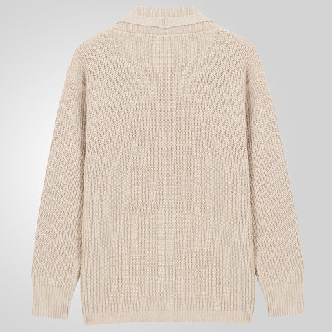 Solid Color Lapel Thickened Long-sleeved Cardigan Sweater