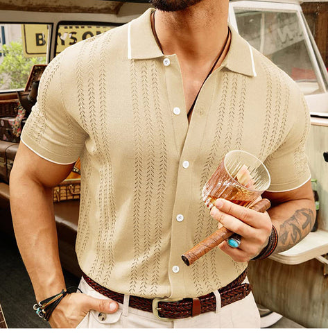 Cardigan knitted sweater, casual thin business knitted polo shirt