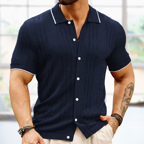 Cardigan knitted sweater, casual thin business knitted polo shirt