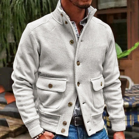 Stand-up Collar Solid Color Casual Jacket