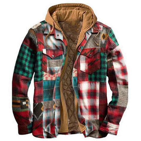 Classic Plaid Cotton-padded Coat, Plus Size Hooded Shirt and Coat.