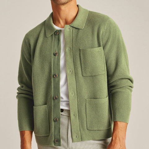 Knitted Sweater Shirt Collar Long Sleeve Sweater Jacket