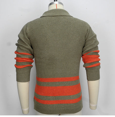 Knitted Sweater Jacket, Lapel Zipper Cardigan Sweater