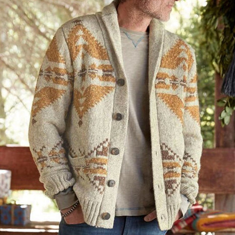 Style Jacquard Outer Sweater, Long-sleeved Knitted Jacket Top