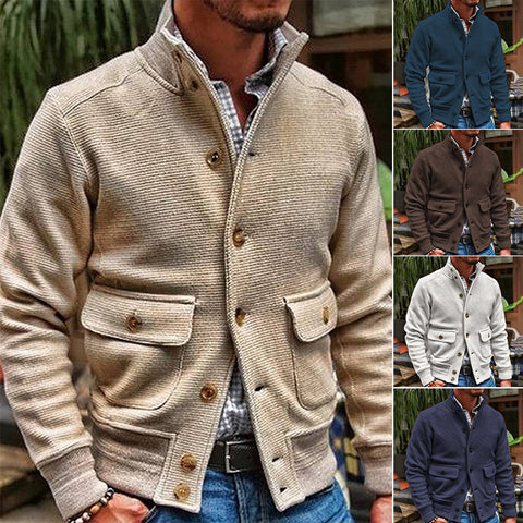 Stand-up Collar Solid Color Casual Jacket