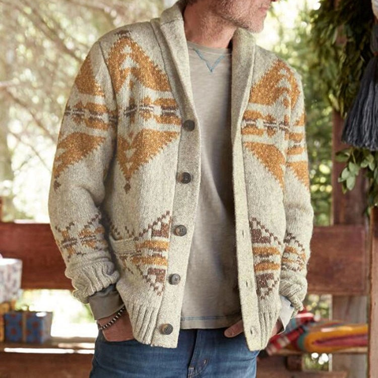 Style Jacquard Outer Sweater, Long-sleeved Knitted Jacket Top