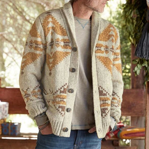 Style Jacquard Outer Sweater, Long-sleeved Knitted Jacket Top