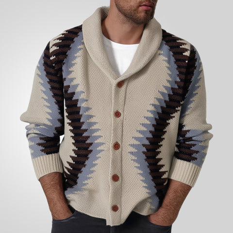 Vintage Jacquard Cardigan Knitted Long-sleeved Thickened Sweater