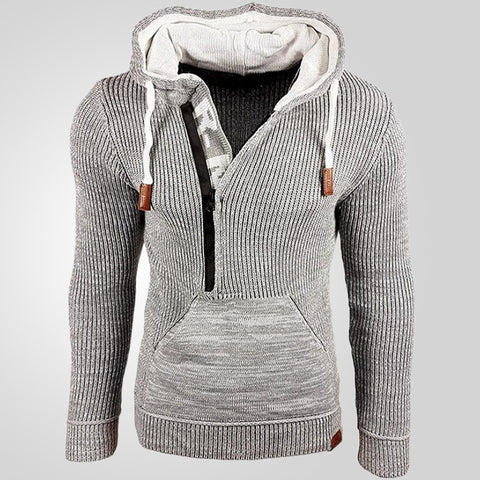 Hooded Pullover Knitted Sweater, Long-sleeved Knitted Sweater
