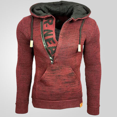 Hooded Pullover Knitted Sweater, Long-sleeved Knitted Sweater