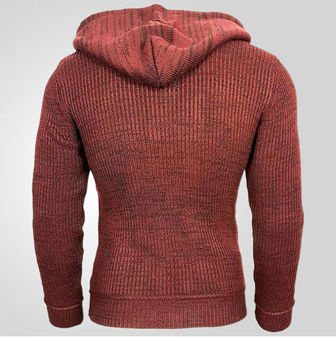 Hooded Pullover Knitted Sweater, Long-sleeved Knitted Sweater