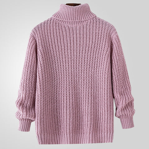 Thickened Pullover Sweater, Solid Color Coarse Needle Turtleneck Knitted Sweater