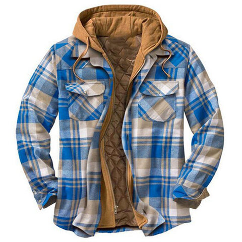 Classic Plaid Cotton-padded Coat, Plus Size Hooded Shirt and Coat.